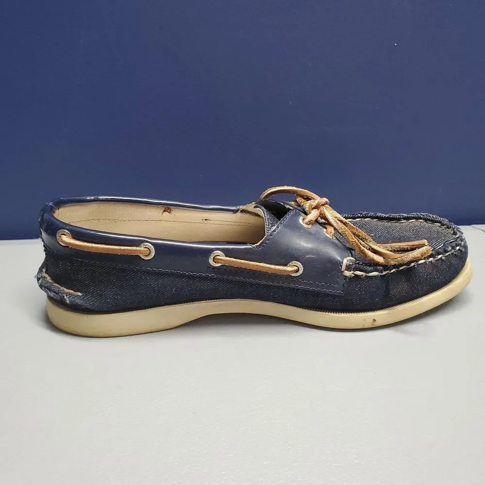 SPERRY Top Sider Angelfish Boat Shoes Women 7.5 Navy Denim 2 Eye Slip On 9294307